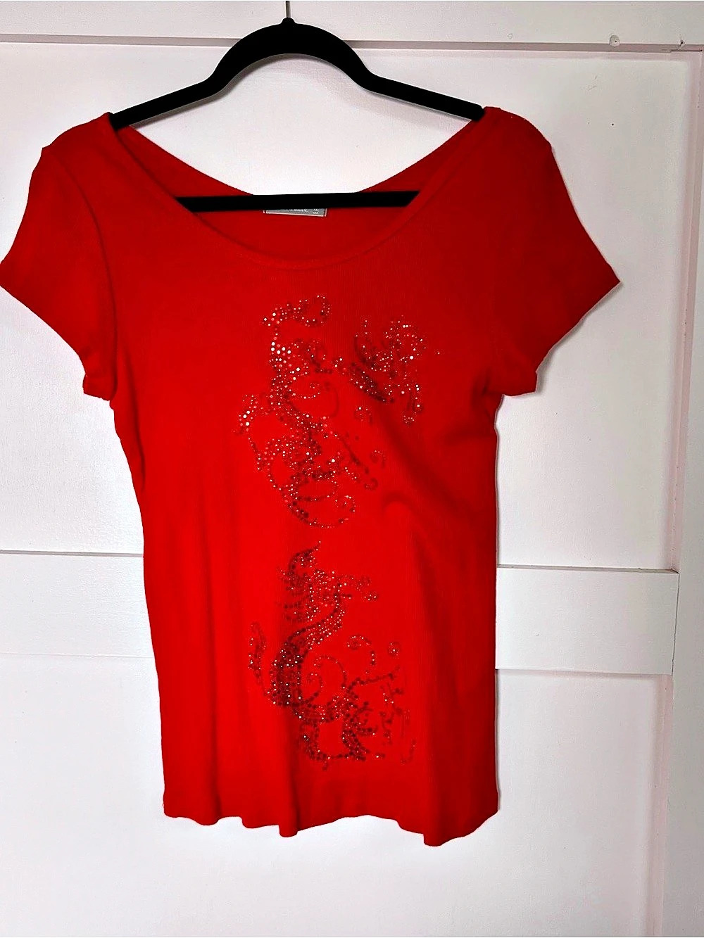 Nally & Millie Y2K Red Rhinestone Fitted Top Women’s  14 XL fits like M/L